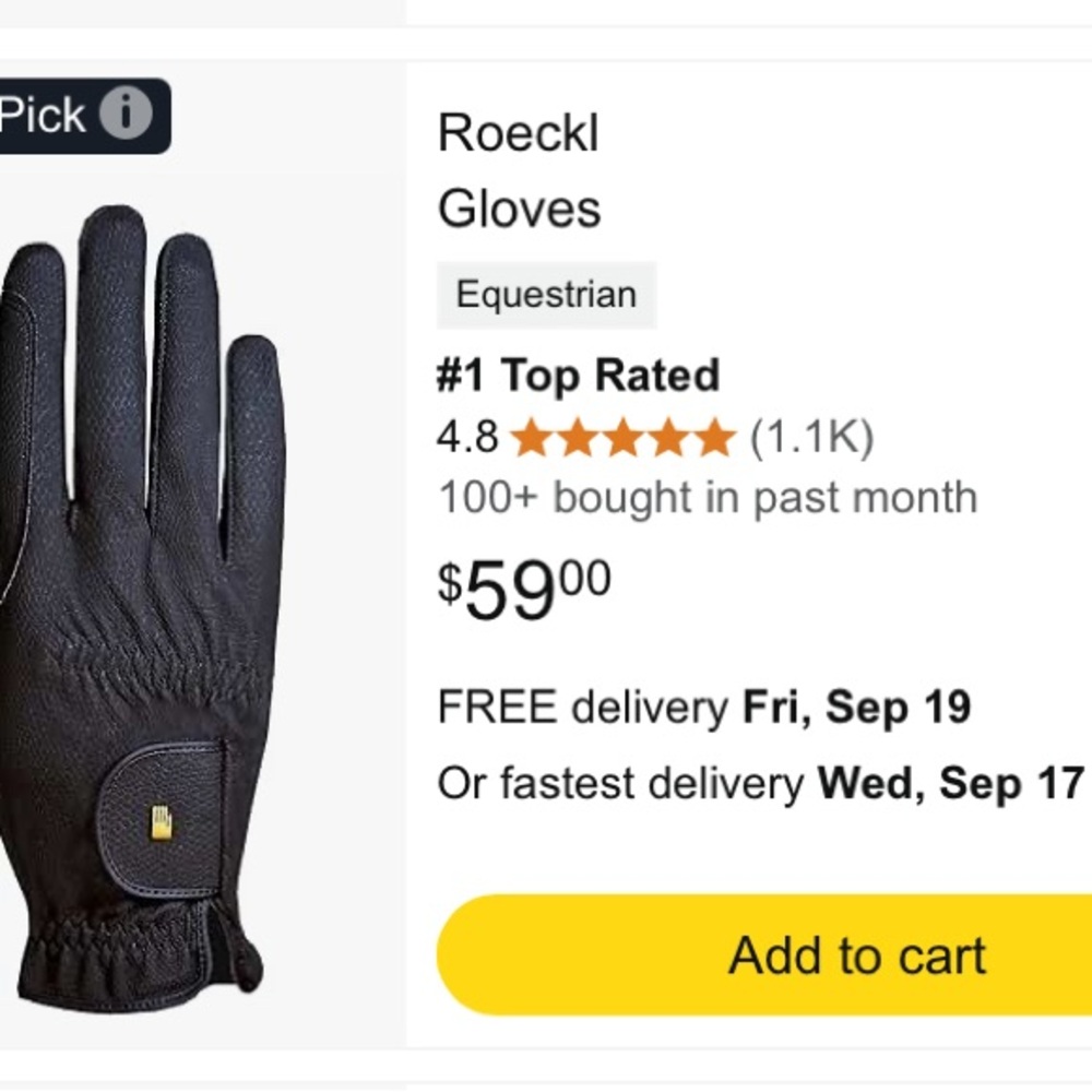 Women's Black Equestrian Gloves
